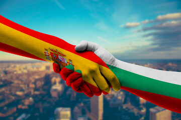 Shaking hands Spain and Bulgaria