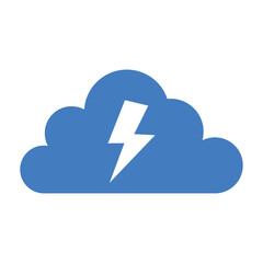 Bright blue cloud with white lightning bolt symbol simple graphic icon