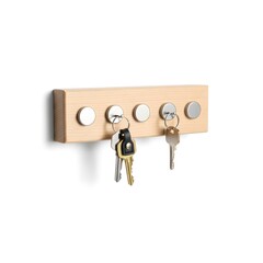Minimalist wooden key holder with five magnetic hooks for wall mounting
