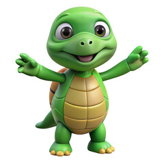 Fototapeta premium 3d adorable green cartoon turtle character with welcoming pose transparent background