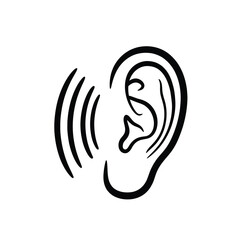 Hand drawn simple icon representing sound waves entering a human ear illustrating hearing or listening vector