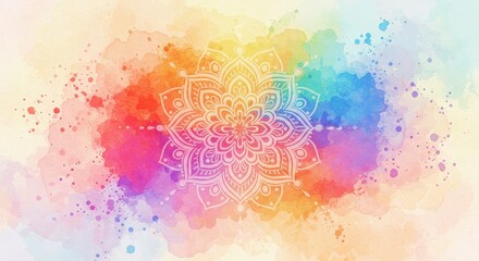 Vibrant mandala art on watercolor splash background