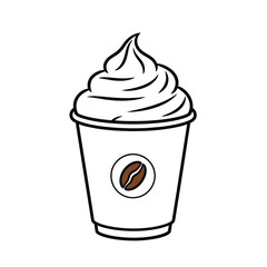Simple hand drawn vector illustration of a whipped cream coffee cup with coffee bean icon vector
