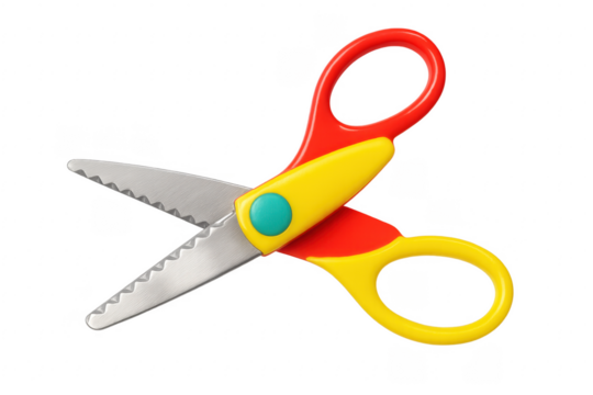 Colorful Pinking Shears with Plastic Handles Isolated on Transparent Background