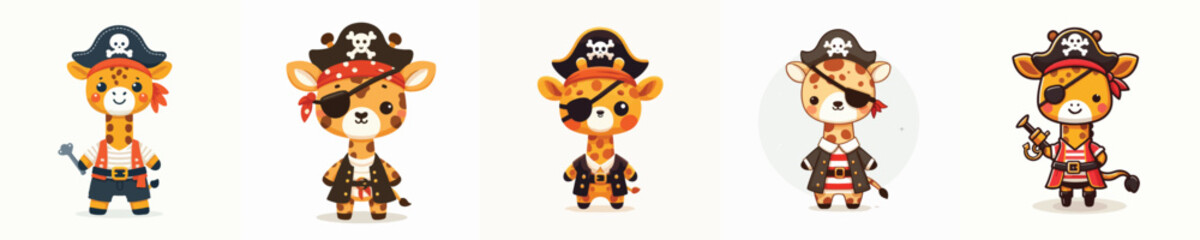 Fototapeta premium cute giraffe vector in pirate costume