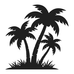 Fototapeta premium Silhouette of tropical palm trees standing tall on lush grass under the sun for a beach vacation scene vector