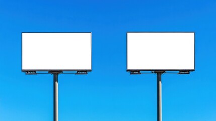 Fototapeta premium Two blank billboards against clear blue sky