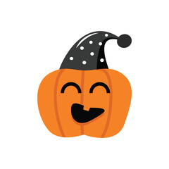 Smiling Pumpkin Wearing a Sleepy Hat Halloween Illustration. Birthday pumpkin. Birthday party with pumpkin theme. Happy pumpkin.