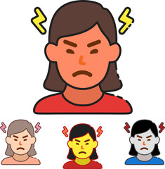 Expressive angry women with thunderbolts, showing frustration and conflict, perfect for illustrating emotional overload, stress management, or interpersonal communication issues in modern workplaces