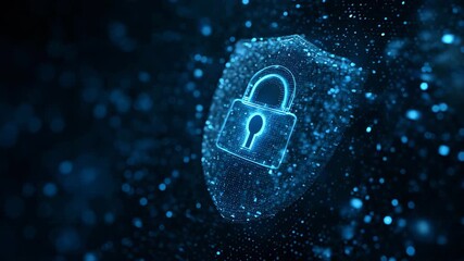 Digital shield with glowing padlock for cybersecurity protection - Powered by Adobe