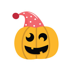 Festive Jack o' Lantern with Party Hat. Birthday pumpkin party. Halloween party.