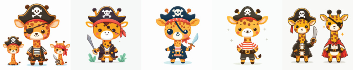 cute giraffe vector in pirate costume
