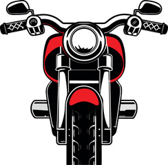 Fototapeta premium Stylized vector illustration of a motorcycle front view with red and black color scheme. Modern bike design concept suitable for automotive logos, posters, emblems, stickers, or transportation-themed 