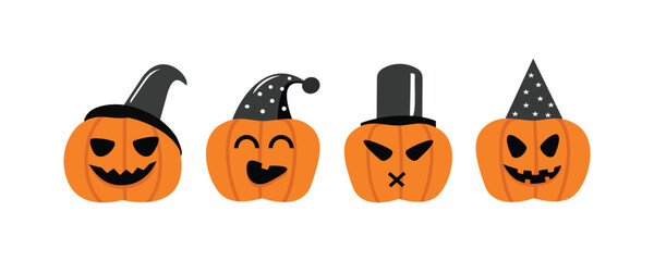 Halloween Pumpkins with Hats. Halloween character. Pumpkin clip art. Witch. Magician. Birthday. Autumn pumpkin.