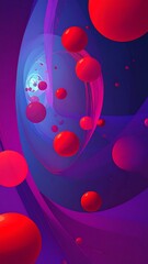 Abstract swirling shapes with vibrant balls