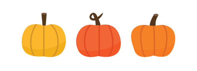 Three Pumpkins Illustration. Different color of pumpkin. Delicious pumpkin. Autumn food. 