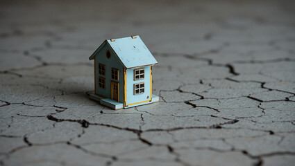 PNG ULTRA HD 8K Worn Wooden Toy House on Cracked Concrete - Small Weathered Miniature House, Aged Wood Texture, Resting on Rough Broken Pavement, Fully Isolated, Crisp Focus, High-Resolution Stock
