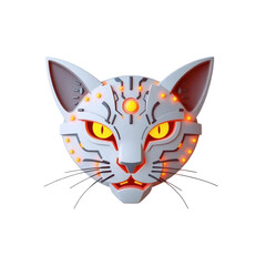 Obraz premium orange and gray cat head illustration with glowing yellow eyes and detailed fantasy vector style