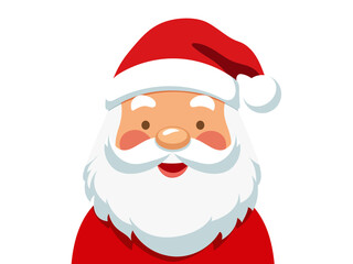 Cute santa claus face, head on white background, flat design. Vector illustration
