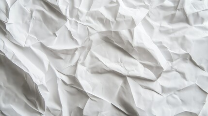 White crumpled paper texture with detailed folds and wrinkles, high-resolution background for design and creative use