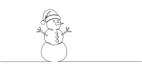 Continuous line vector illustration drawing of Snowman, Concept of Christmas. Holiday, New year Editable stroke