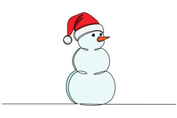 Continuous line vector illustration drawing of Snowman, Concept of Christmas. Holiday, New year Editable stroke