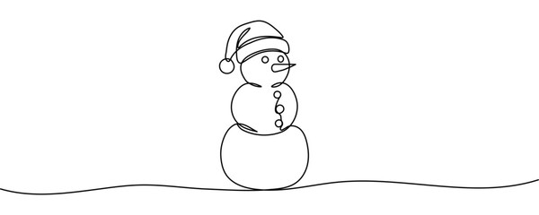 Continuous line vector illustration drawing of Snowman, Concept of Christmas. Holiday, New year Editable stroke