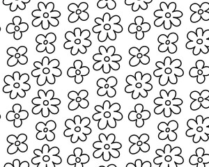 Black outline pattern of flowers. Hand drawn. Vector illustration