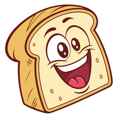A cheerful cartoon slice of bread with a wide happy smile big eyes and a friendly expression perfect for food related projects and children s content