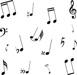Music notes . music symbols, clefs and sharps border illustration divider clipart, stock illustration. Various musical symbols including whole, half, quarter, eighth, and sixteenth notes and rests