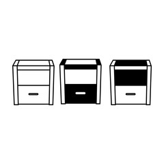 Simple, clean line art illustration of two identical modern nightstands.