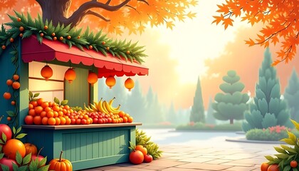 Vibrant Autumn Fruit Stand in Sunny Park Fresh Produce Market