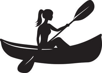 Girl Paddling Canoe Silhouette on Transparent Background