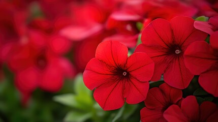 Fototapeta premium Red flowers close up vibrant blooms in soft light
