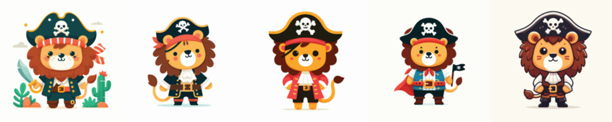 cute lion vector in pirate costume