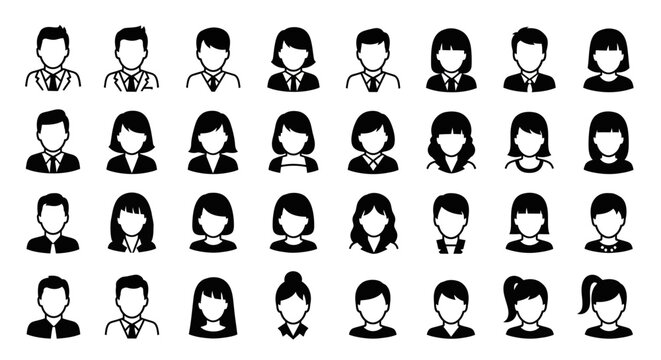 Set of minimalist people avatars. Vector graphic icons of male and female user profiles for business and social media applications