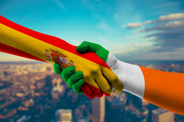 Shaking hands Spain and Ireland