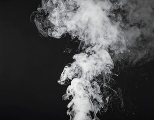 Abstract swirling white smoke against a black background
