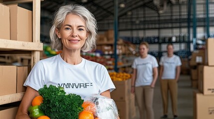 Warehouse volunteer sorting fresh food donations