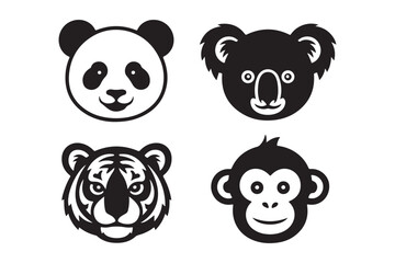 Fototapeta premium Cute black and white animal faces icons