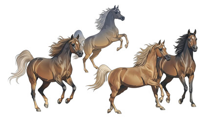 Fototapeta premium Collection of Majestic Arabian Horses Galloping Freely Across a White Background