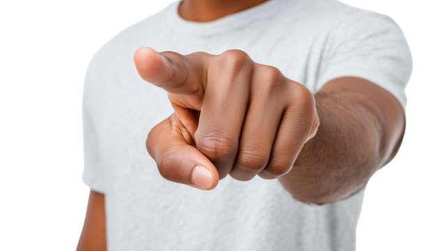 Close up of hand pointing forward