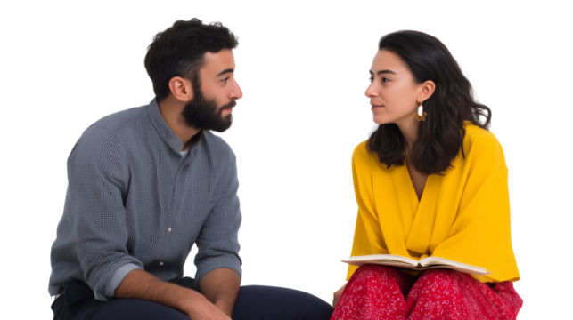 Man and woman sitting and talking together
