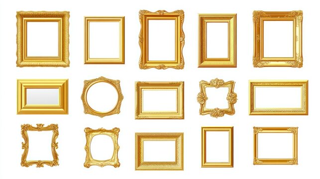 Gold frames set isolated on white background - Powered by Adobe