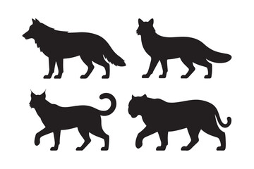 Four silhouette animals standing and walking