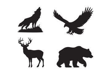 Wild animal silhouettes in nature