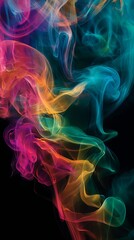 Fototapeta premium Colorful smoke swirls and dances against a dark background, creating a vibrant display