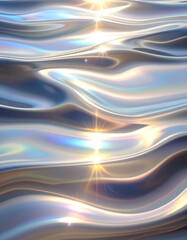 Abstract iridescent, flowing liquid waves, light reflecting
