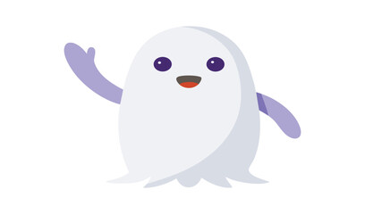 Friendly Cartoon Ghost Waving, Happy Halloween Spirit, Cute Illustration