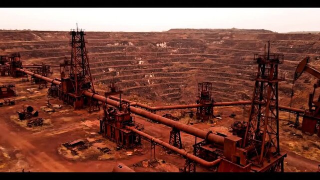 Video, old mining with rusty metal, gold mines, coal, oil, illustration, industry